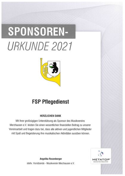 Sponsoringurkunde Musikverein Merzhausen